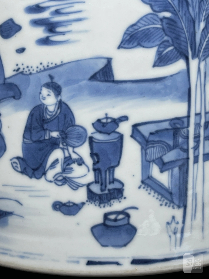 清康熙 青花竹林七贤纹笔筒 - 图7
